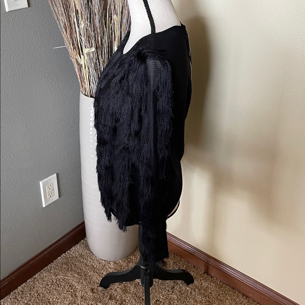 Ann Taylor Black Striped Fringe Long Sleeve Blouse Size Small - Picture 6 of 10